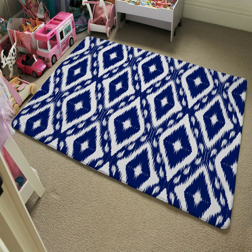 image 1 of Tribal Art Ikat Ogee in traditional classic blue (Rug) Blue | Large: 140x200cm
