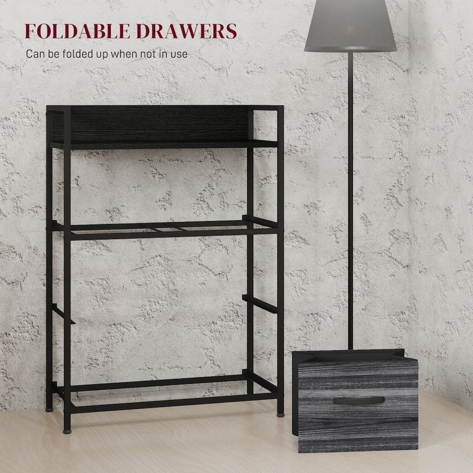 image 1 of HOMCOM Bedroom Chest of Drawers, Fabric Dresser with 4 Drawers, Storage Organiser Unit with Open Shelf and Metal Frame for Living Room, Entryway, Black | Black | Black