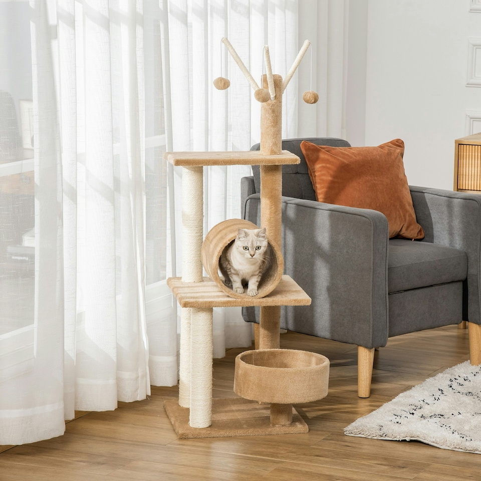 image 1 of PawHut 121cm Cat Tree Tower Activity Centre with Scratching Post Brown