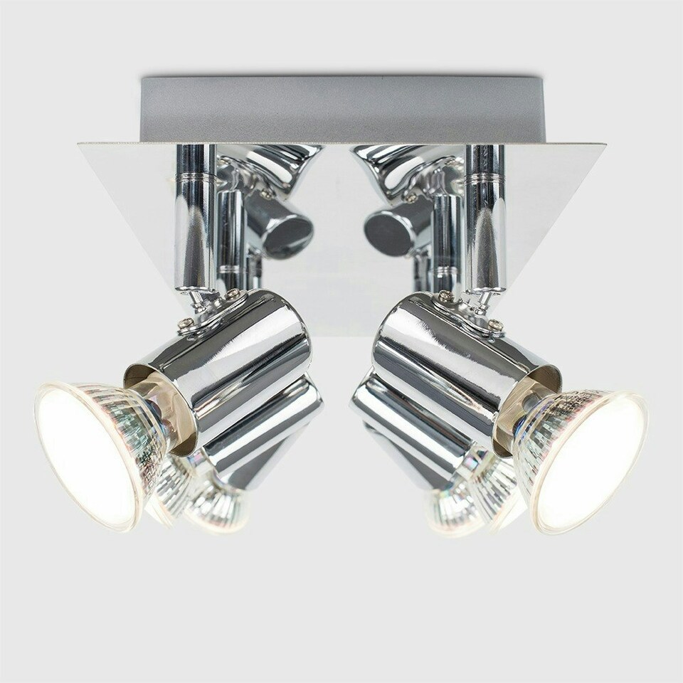 image 1 of ValueLights Modern Rectangular Silver Chrome 6 Way Adjustable GU10 Ceiling Spotlight
