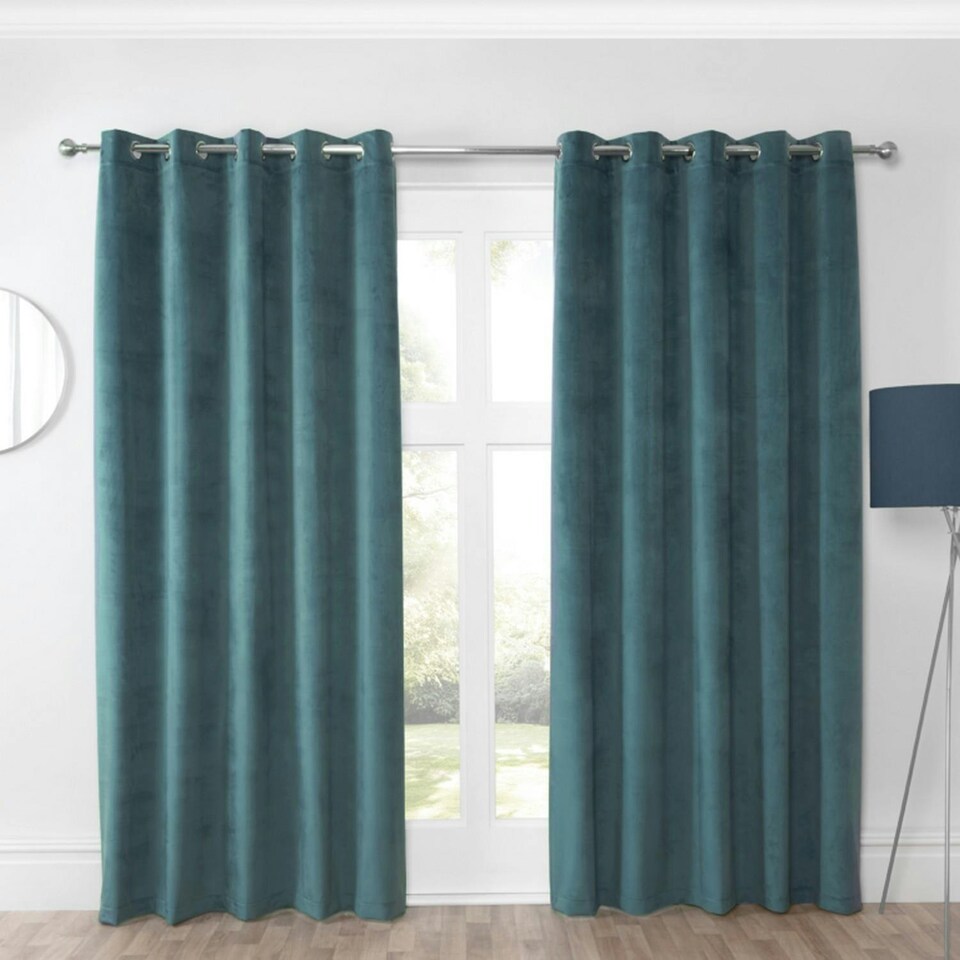 image 1 of Sundour Casa Eyelet Curtains Blue Blue | 66x90"