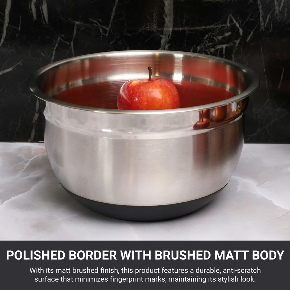 image 1 of Buckingham Stainless Steel Deep Salad / Mixing bowl with black silicone base 2.7 Litre/ 21.5 cm