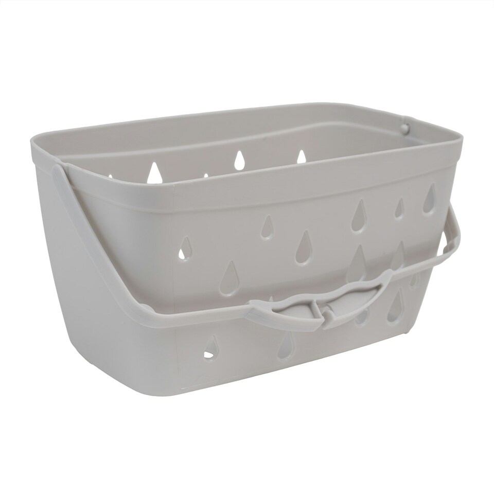 image 1 of JVL Plastic Peg Basket, Grey with 102 Birch Wood Pegs, Brown