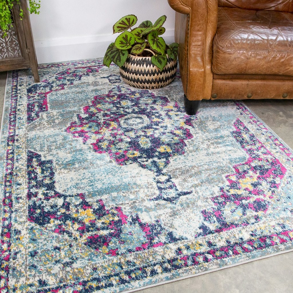 KUKOON Grey Multicolour Traditional Medallion Bordered Living Area Rug 190cm x 280cm | Multi