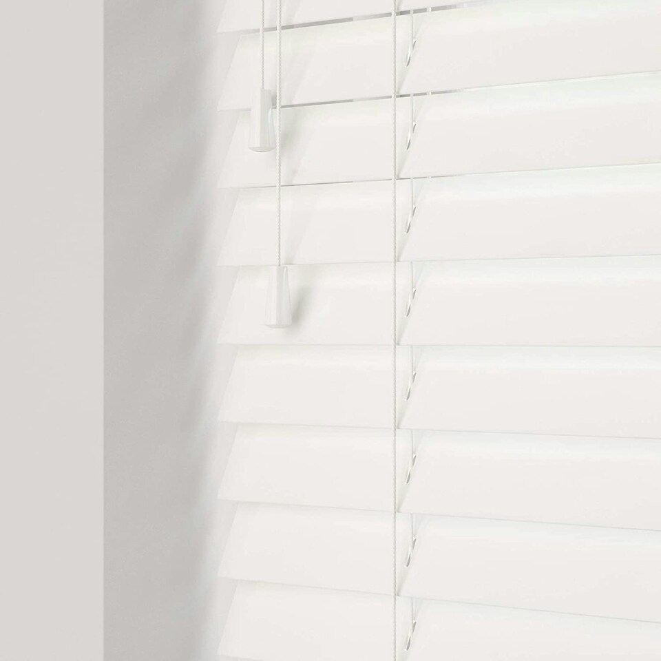 image 1 of 225cm Ultra White Gloss Wooden Venetian Blinds With Strings (130cm drop) | White | White
