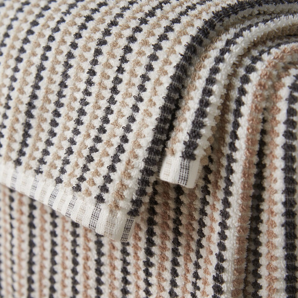 image 1 of Catherine Lansfield Rice Weave Stripe Bath Towel | Grey | Bath towel