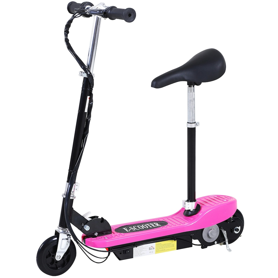 image 1 of HOMCOM Foldable Powered Scooter 120W w/ Adjustable Seat and Brake, Pink
