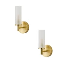 ValueLights Canya Pair Gold IP44 Frosted Glass Wall Lights | Gold