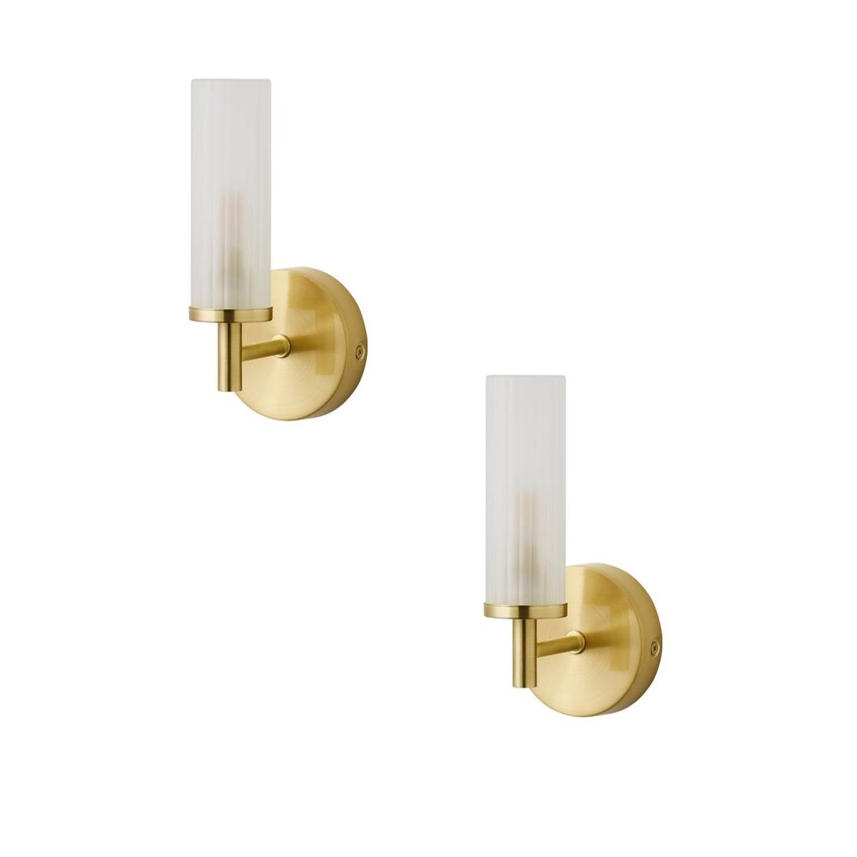 image 1 of ValueLights Canya Pair Gold IP44 Frosted Glass Wall Lights | Gold