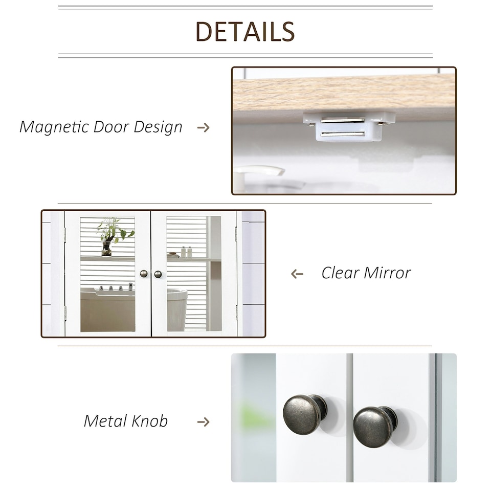 image 1 of kleankin Bathroom Mirror Cabinet Wall Mounted Storage Cupboard W/ Double Door