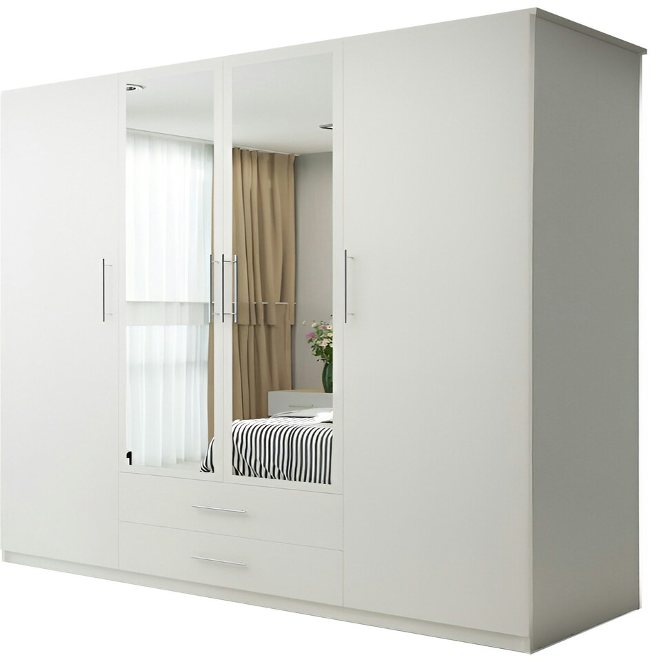image 1 of Stylish 171cm Hinged Wardrobe with Double Mirrors, 2 Drawers & Large Hanging Space Brown | Oak171cm