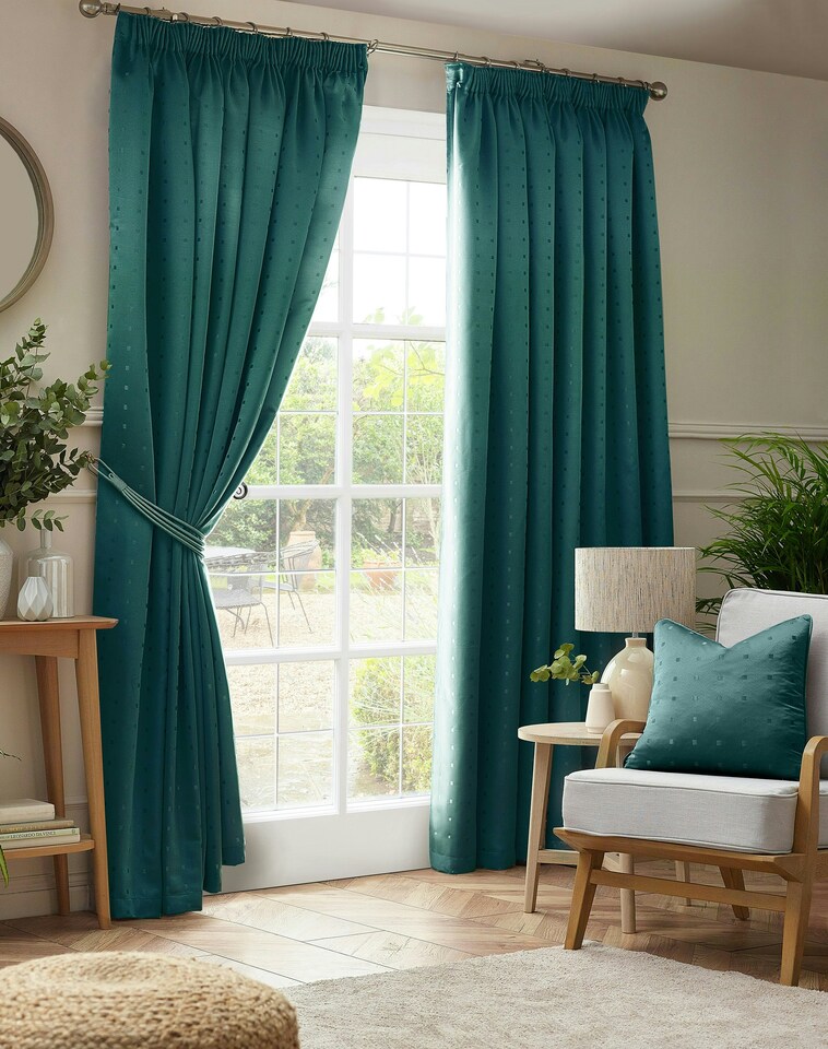 image 1 of Adison Lined Pencil Pleat Taped Curtains - 117cm x 183cm - Teal