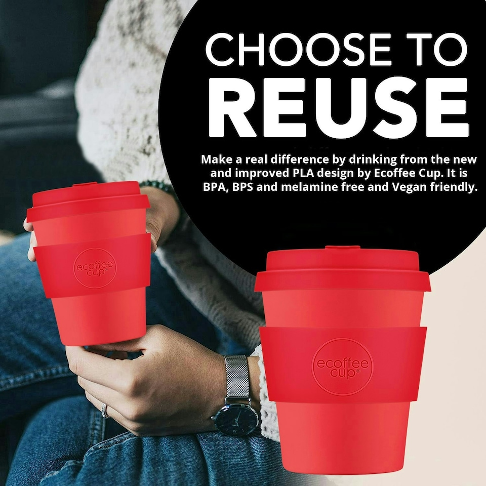 image 1 of Ecoffee Cup 8oz 240ml Reusable Eco-Friendly 100% Plant Based Coffee Cup with Silicone Lid & Sleeve - Melamine Free Travel Mug N/A | Meridian Gate