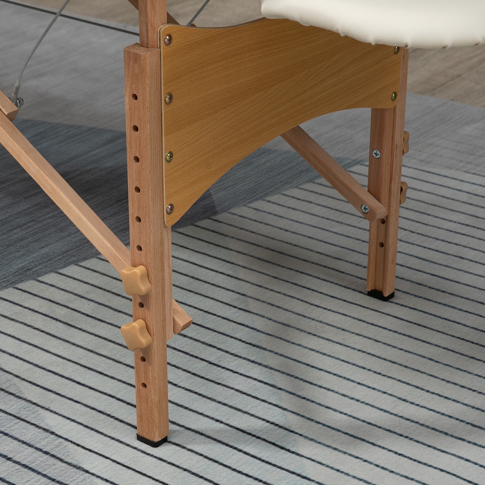 image 1 of HOMCOM Portable Massage Bed, Folding Spa Beauty Massage Table with 2 Sections, Carry Bag and Wooden Frame, Cream White