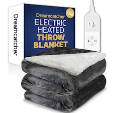 Dreamcatcher Grey Soft Microfleece & Sherpa Electric Blanket Heated Throw 160x120cm Grey