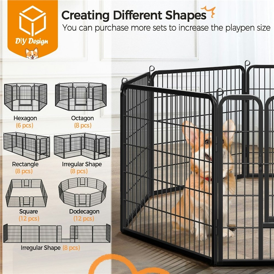image 1 of Yaheetech 8 Metal Dog Playpen Panels, 80 × 80 cm Black