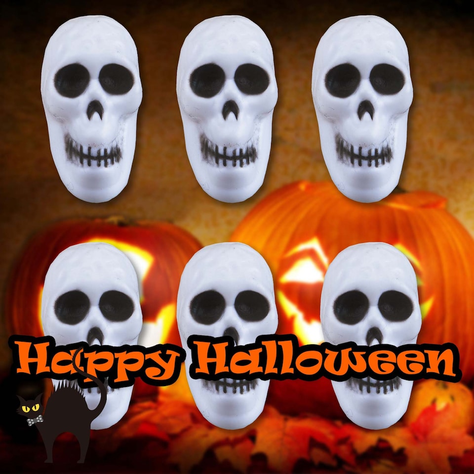 image 1 of PMS Skulls Pumpkin Set of Six Halloween Decorations - 6-Pack