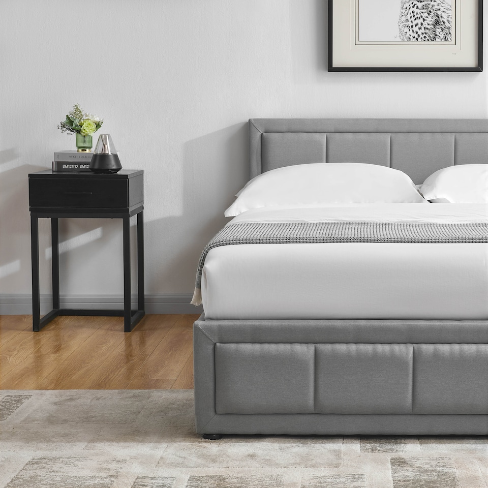 image 1 of Vida Designs Vanita 4ft6 Double Ottoman Bed Storage Fabric Upholstered, Light Grey, 135 x 190cm