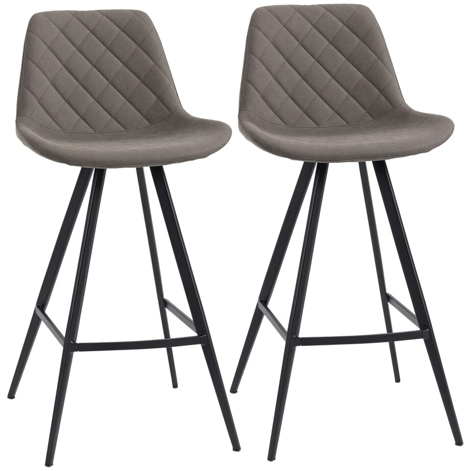 image 1 of HOMCOM Set Of 2 Bar Stools Vintage Microfiber Cloth Tub Seats Padded Steel Grey