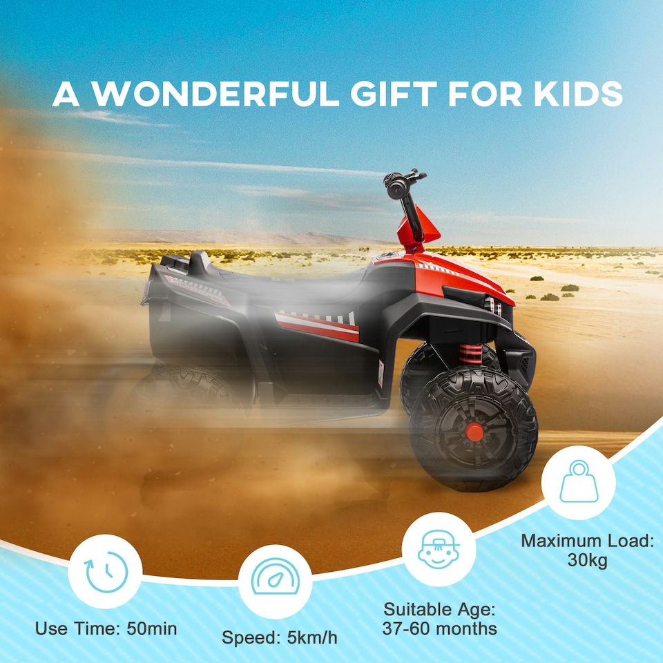 image 1 of AIYAPLAY 12V Kids Electric Quad Bike with 4 Wheels Spring Suspension, Red