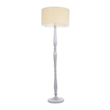 ValueLights Victoria Grey Wood Floor Lamp Cream Shade