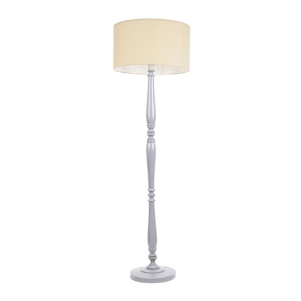 image 1 of ValueLights Victoria Grey Wood Floor Lamp Cream Shade