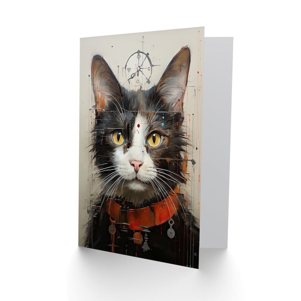 image 1 of Abstract Cat Painting Key Collar for Him or Her Birthday Greeting Card