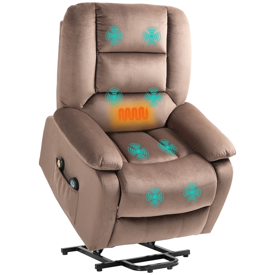 image 1 of HOMCOM Power Lift Riser and Recliner Chair with Vibration Massage and Heat, Velvet Fabric Electric Recliner Armchair for Elderly with Remote Controllers, Side Pocket, Quick Assembly, Brown | Brown | Brown