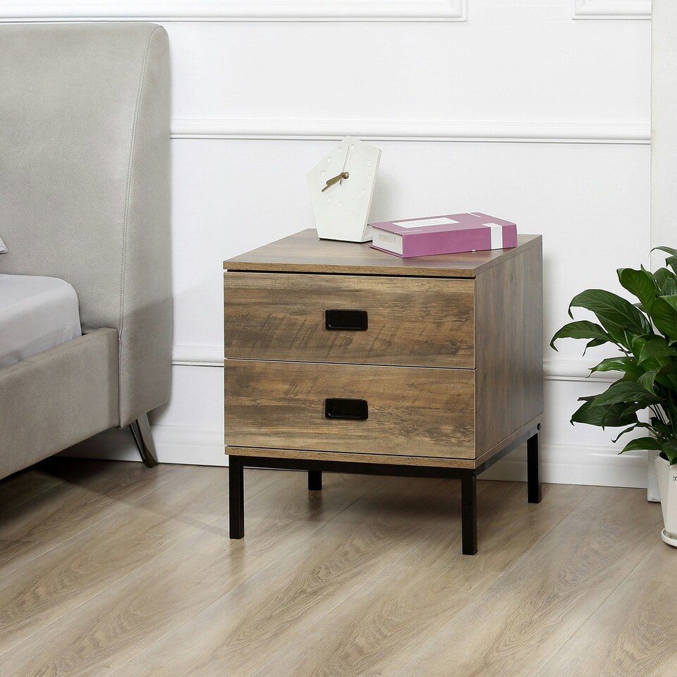 image 1 of HOMCOM Retro Bedside Table Metal Frame Bedroom Side Table