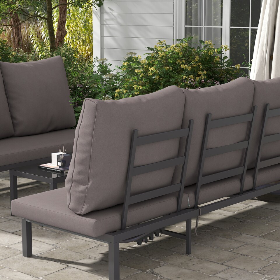 image 1 of Outsunny 3 Pieces Garden Sun Loungers Set with Cushion, 5-level Adjustable Outdoor Recliner Bed Set with Glass Top Table, 2-In-1 Design Aluminium Frame Recliner Lounge or Use As Sofa Bed, Grey