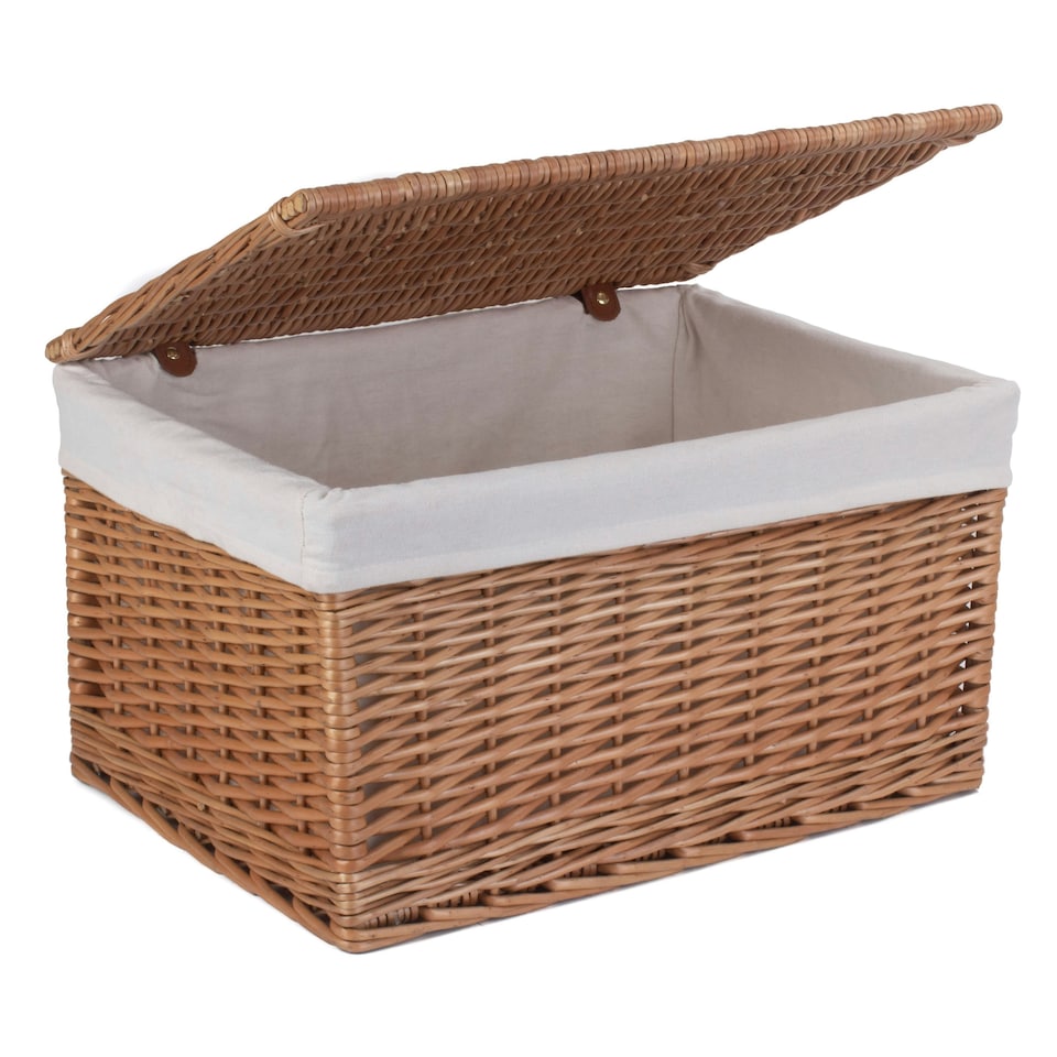 image 1 of Light Steamed Cotton Lined Wicker Storage Basket Brown | Brown | L