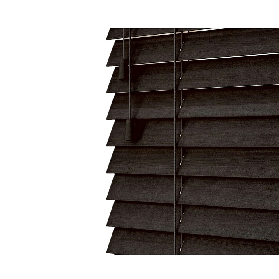 image 1 of 60cm Dark Brown Oak Wooden Venetian Blinds With Strings (130cm drop) Brown | Brown