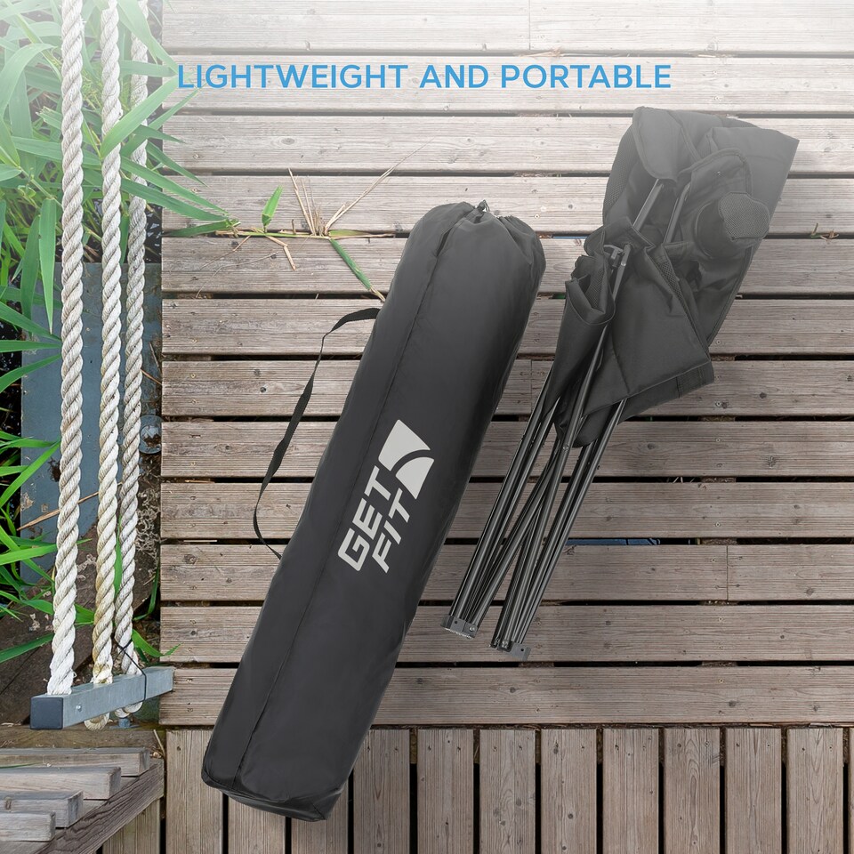 image 1 of Get Fit Premium Folding Camping Chair - Thick Padded With Magazine Pocket, Cup Holder & Carry Bag - Lightweight 3Kg - Capacity 130Kg - 2 Pack | Black | 2