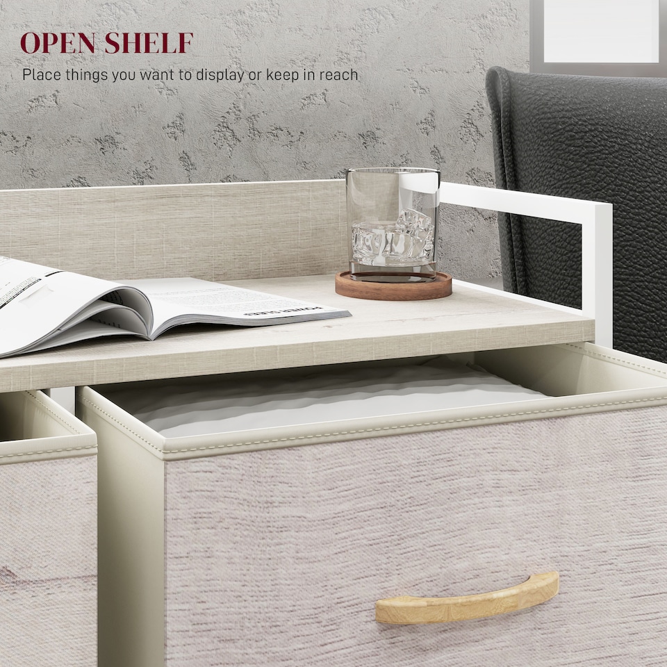 image 1 of HOMCOM Bedroom Chest of Drawers, Fabric Dresser with 6 Drawers, Storage Organiser Unit with Open Shelf and Metal Frame for Living Room, Entryway, Natural Wood Finish | Brown | Natural wood finish