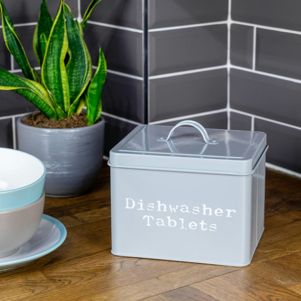 image 1 of Harbour Housewares 4 Piece Grey Vintage Metal Utility Canisters Set Utility Storage Utility Containers Storage Box Storage Container