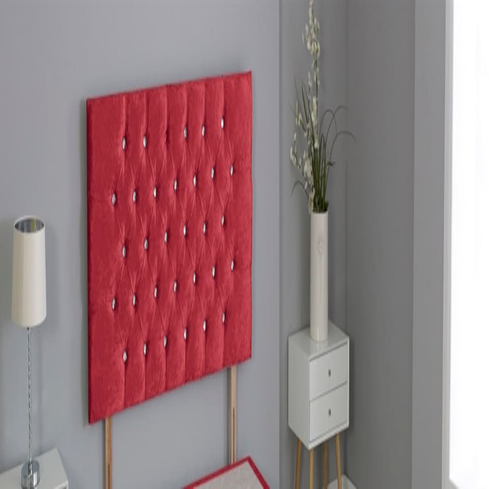 Red Crush Velvet Chesterfield Crystal Button Headboard | Red | 5FT King 26"inch Headboard