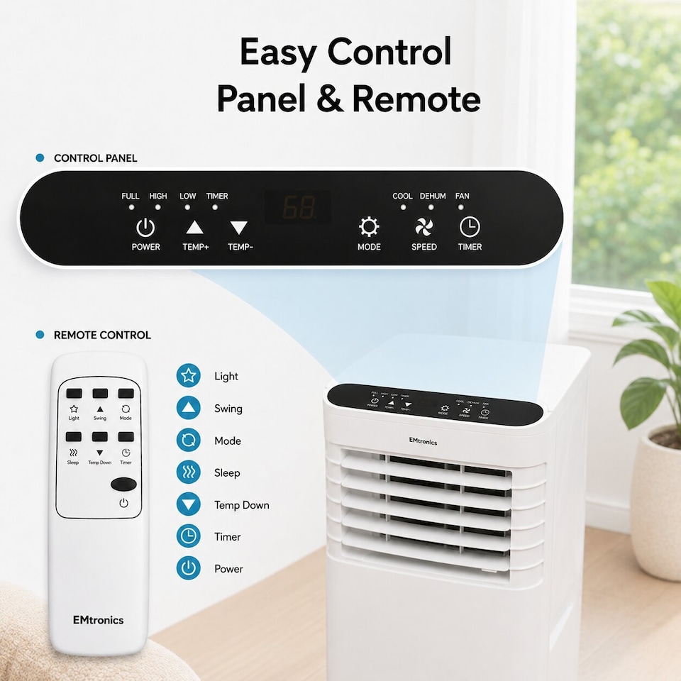image 1 of EMtronics 7K BTU Air Conditioner with Fan and Dehumidifier - White