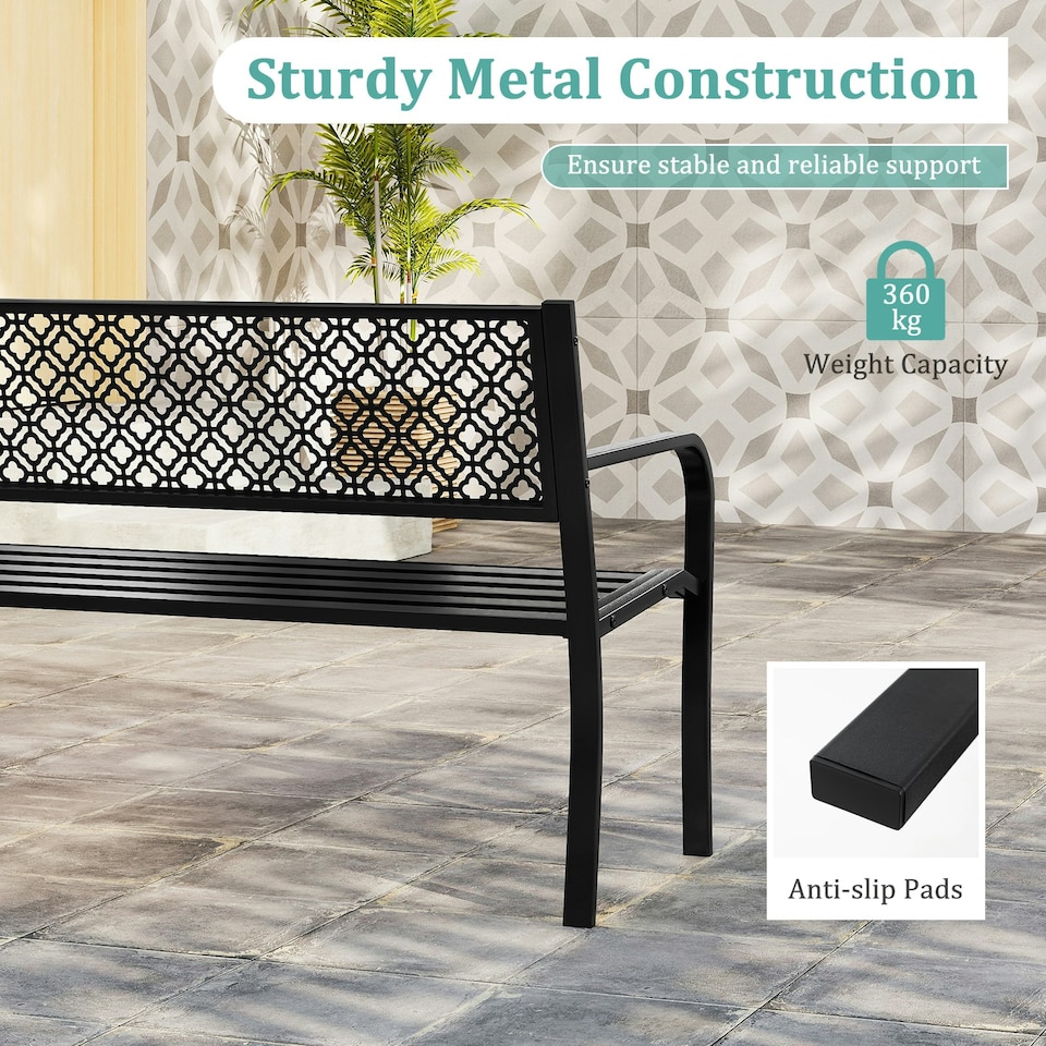 image 1 of COSTWAY Outdoor Garden Bench Metal Patio Loveseat-Black Black