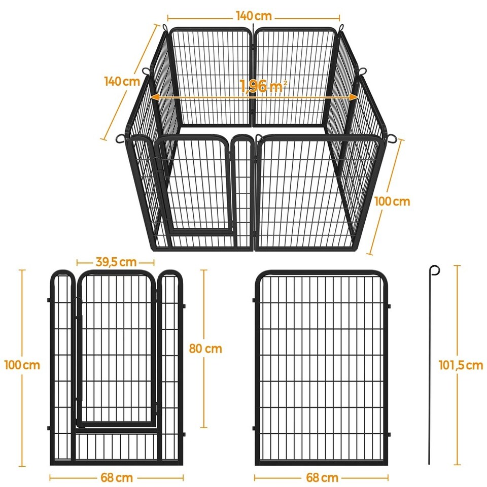 image 1 of Yaheetech 8-Panel Metal Dog Playpen, 68 × 100 cm Black