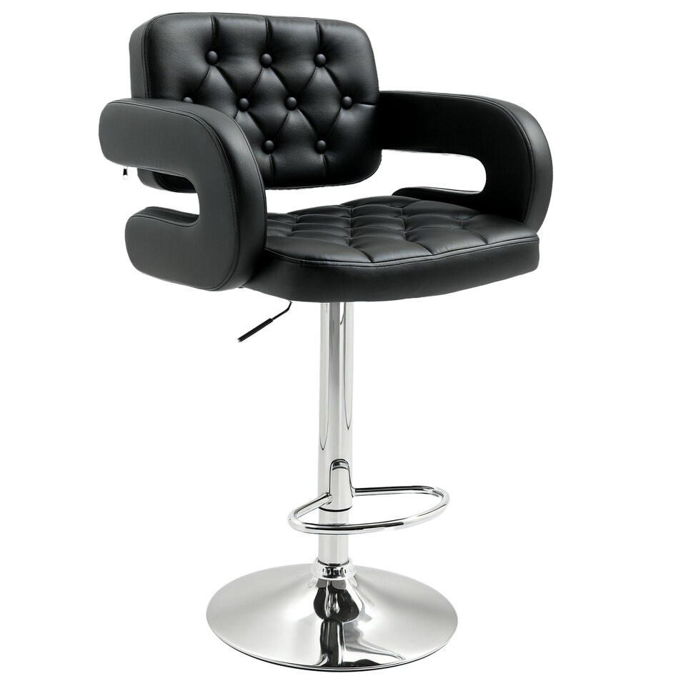 image 1 of HOMCOM Adjustable Height Barstool Steel Pole PU Leather, Black