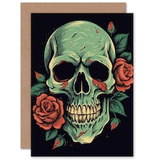 Green Skull Rose Flower Floral Tattoo Style Birthday For Her Card