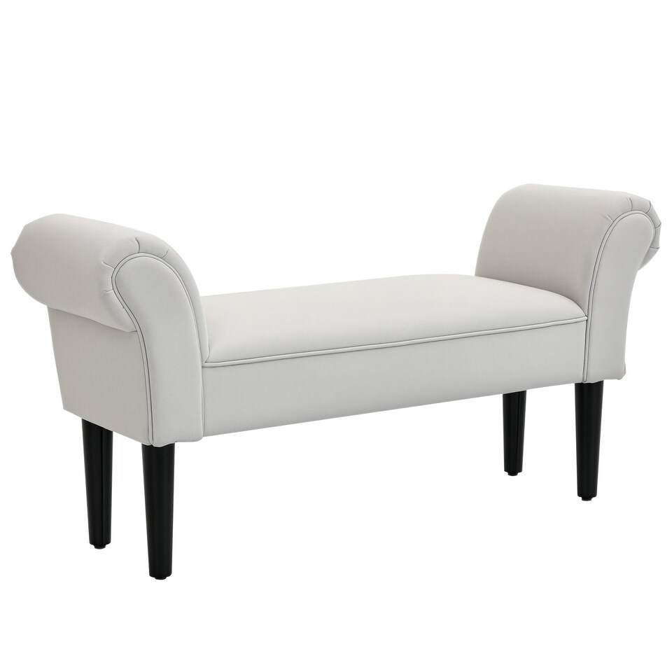 image 1 of HOMCOM Small Bench, Upholstered Window Seat with Armrests, Greyish White