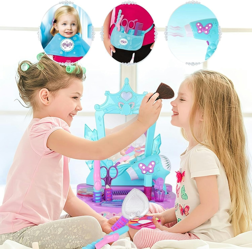 image 1 of Princess Toy Vanity with Lights and Sounds Pretend Play Beauty Salon Makeup Kit for Toddlers 3 plus