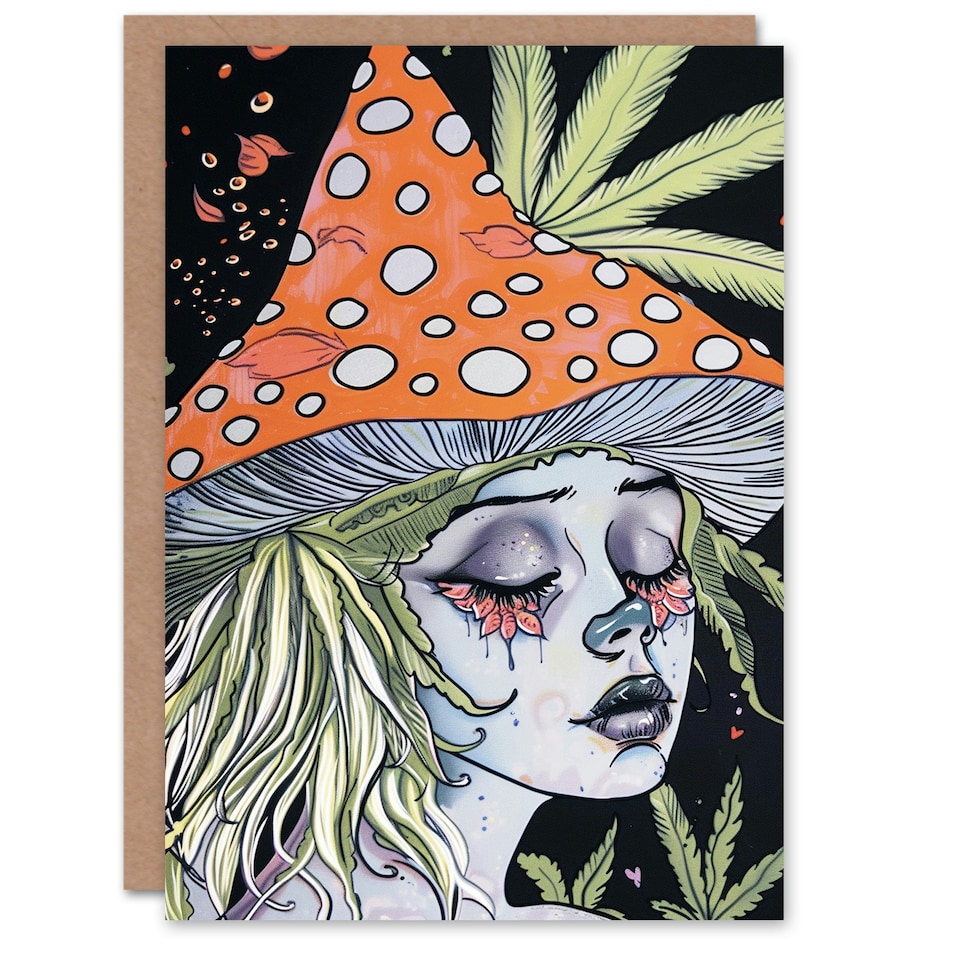 image 1 of Mushroom Cap Hat Forest Pixie Fairy Woman Her Birthday Card