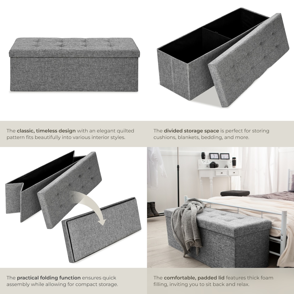 image 1 of Stool - foldable, padded, polyester, large storage space, 110 x 38 x 38 cm | Grey | light grey | 110 x 38 x 38 cm | 1