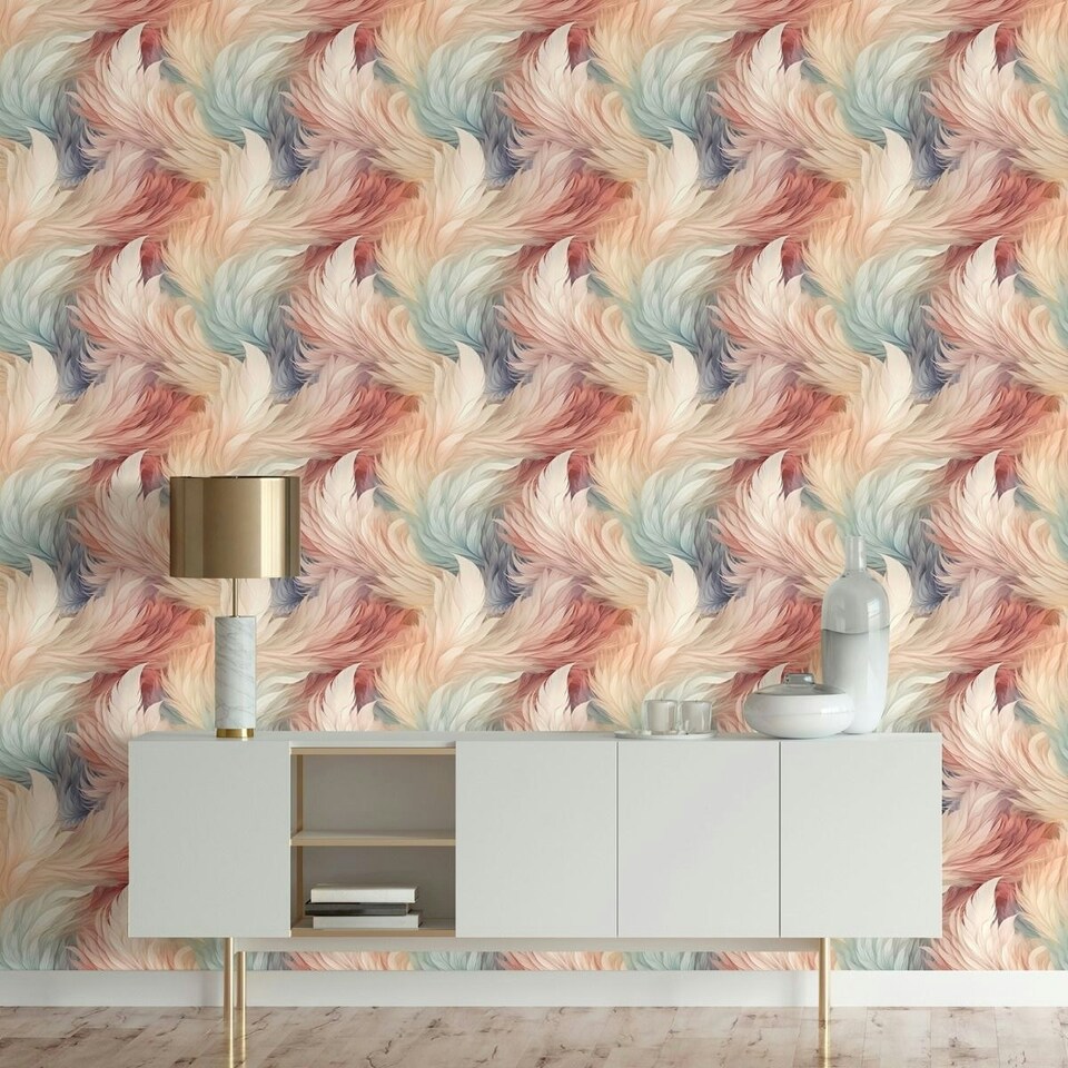 image 1 of Muriva Plume Wallpaper - Multicoloured - 10m x 53cm Multi