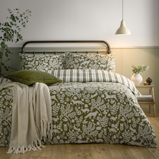 furn. Skandi Woodland Brushed Cotton Duvet Cover Set | Green | Double
