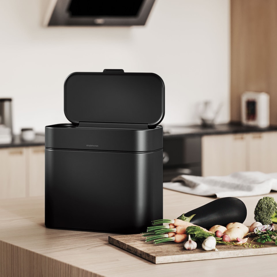 image 1 of Simplehuman 4L Compost Caddy and Food Waste Bin, Matte Black Steel