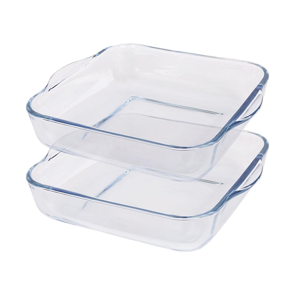 image 1 of Argon Tableware Square Glass Oven Dishes - 24cm x 21cm - Pack of 2 | Clear | Clear | 24cm x 21cm
