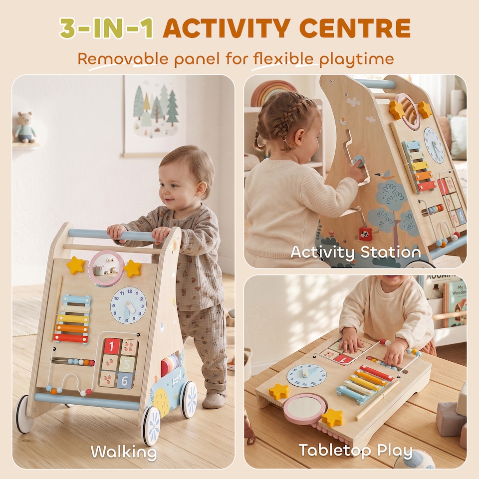 image 1 of AIYAPLAY Wooden Baby Walker with Detachable Double-Sided Activity Board